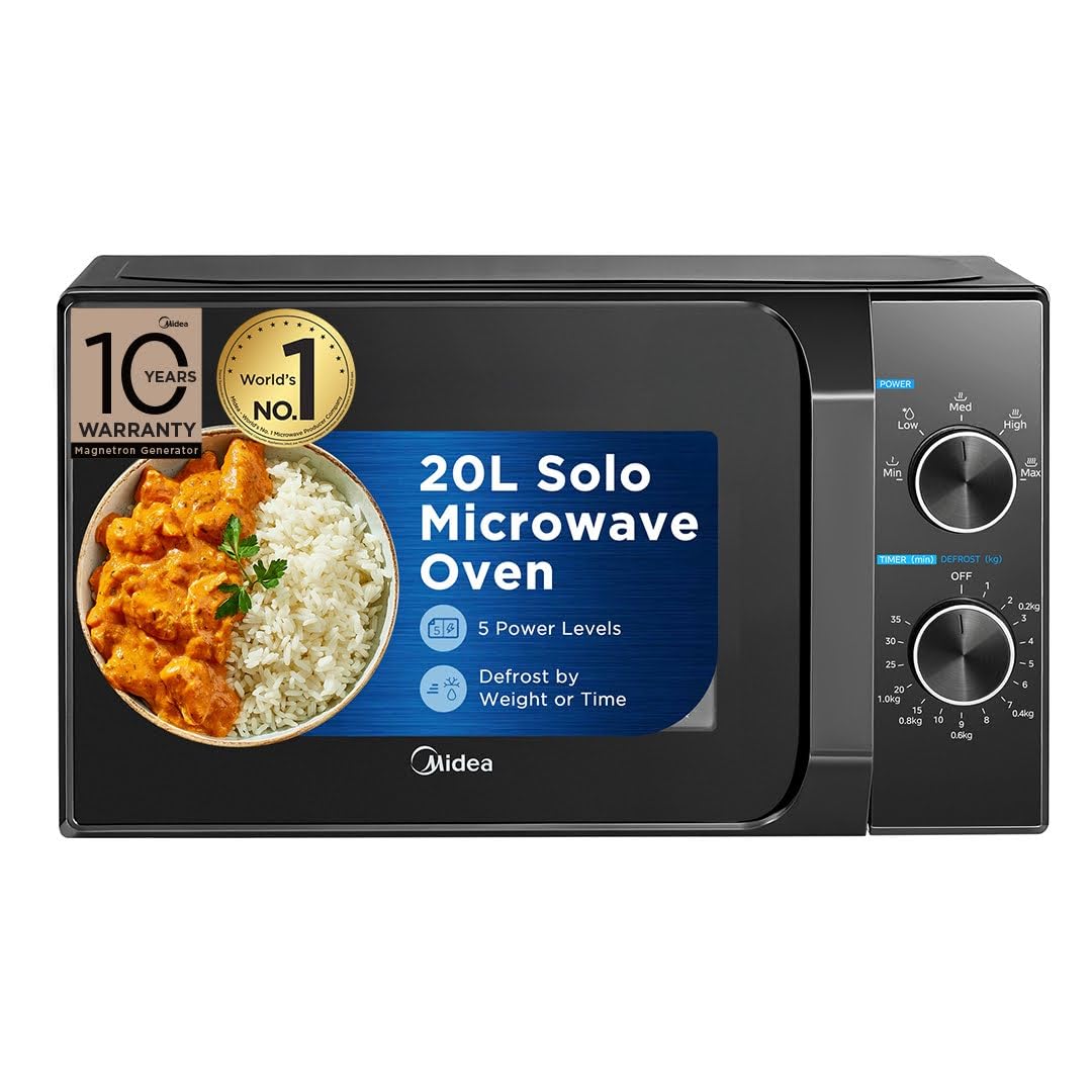 Midea 20L Solo Microwave Oven (MMO20CXA-MMPEBK, Black, 5 power