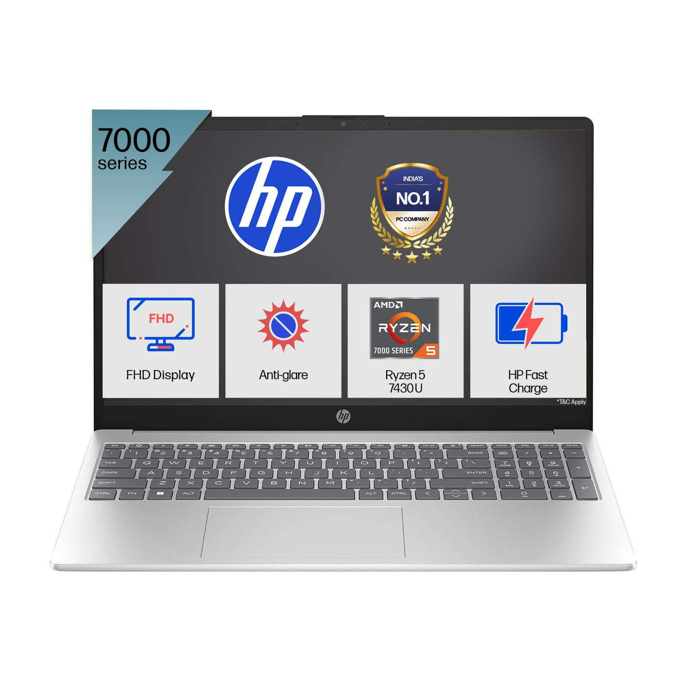HP 15, AMD Ryzen 5 7430U (16GB DDR4, 512GB SSD) FHD, Anti-Glare, Micro-Edge,15.6''/39.6cm, Win11, M365 Basic(1yr)* Office24, Silver,1.59kg, FC0389AU, AMD Radeon, FHD Camera w/Shutter, Backlit Laptop