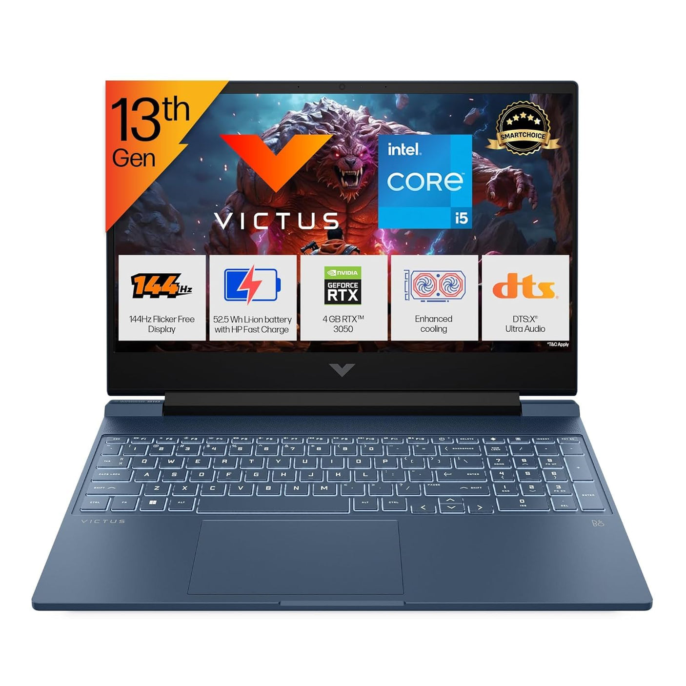 HP Victus 15-FA2191TX Gaming Laptop – 13th Gen Intel Core i5, 15.6" FHD 144Hz, RTX 3050 4GB, 16GB RAM, 512GB SSD, Win 11, Backlit KB – Blue