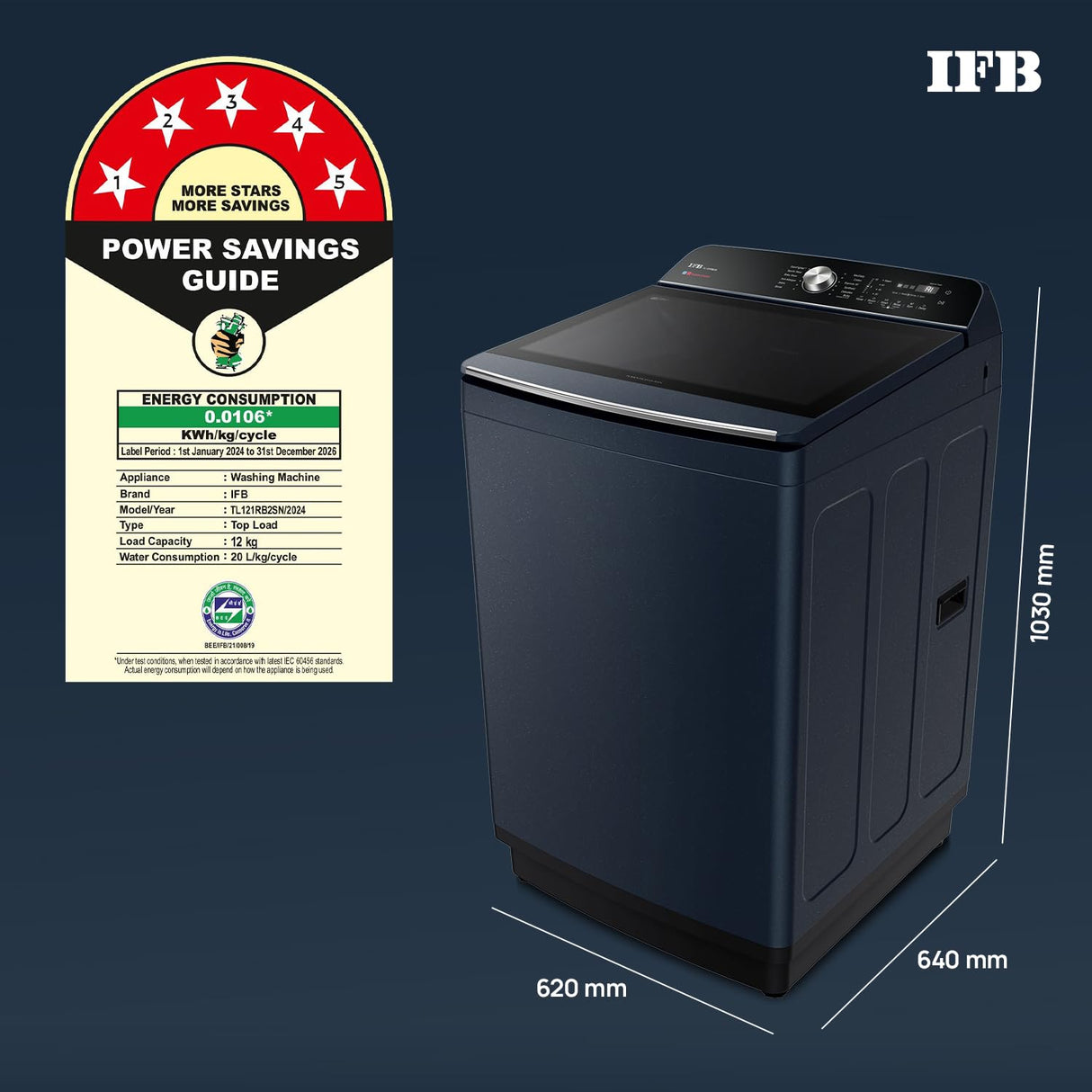 IFB 12 Kg 5 Star with DeepClean® Technology, AI Powered, Fully Automatic Top Load Washing Machine (2025 Model, TL-121RB2SN, Royal Blue)