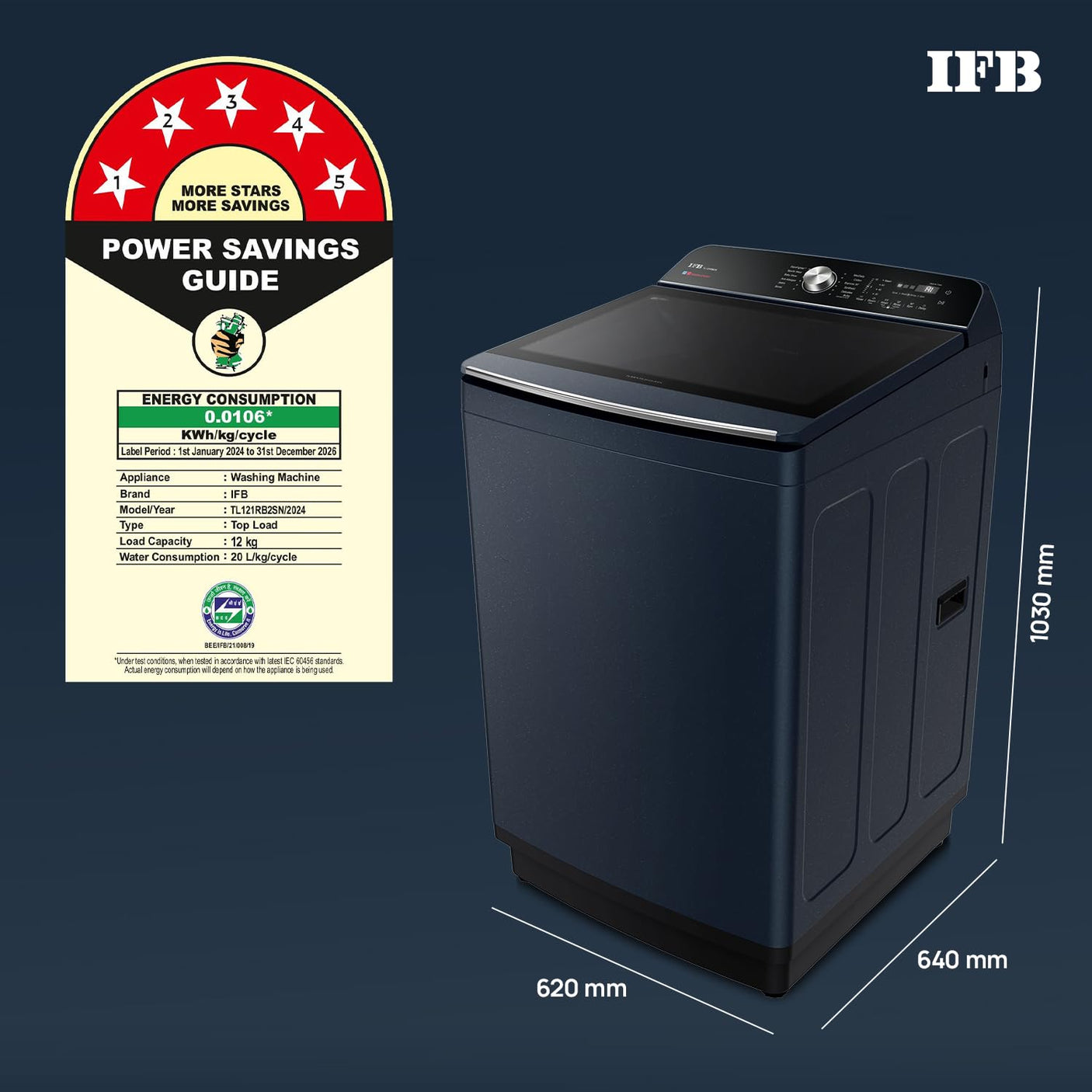 IFB 12 Kg 5 Star with DeepClean® Technology, AI Powered, Fully Automatic Top Load Washing Machine (2025 Model, TL-121RB2SN, Royal Blue)