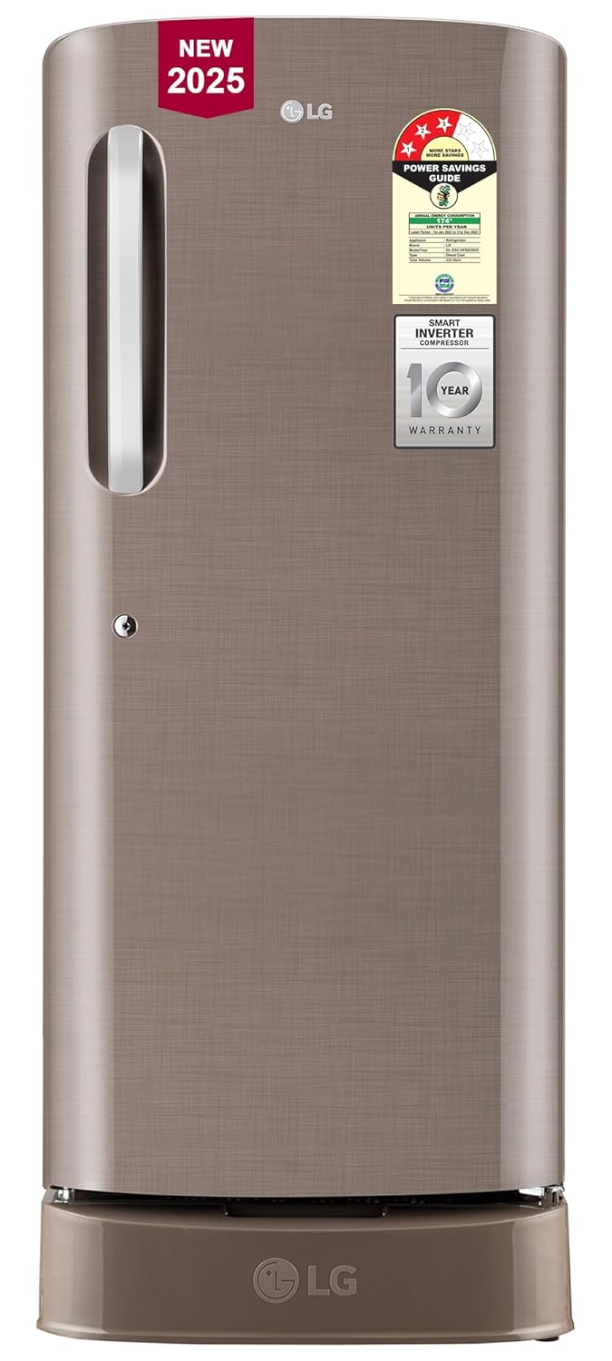 LG 224 L, 3 Star, Direct Cool Single Door Refrigerator (GL-D241AFSD, Fawn Steel, Base stand with drawer & Fast Ice Making)