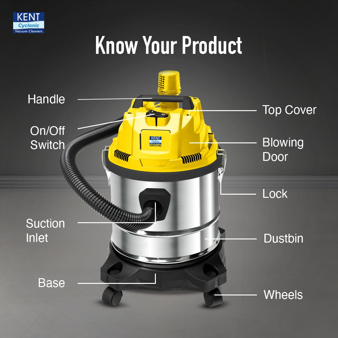 KENT KSL-612 1200W Wet & Dry Vacuum Cleaner with Blower Function (High Power Motor, Metallic Silver)