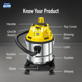 KENT KSL-612 1200W Wet & Dry Vacuum Cleaner with Blower Function (High Power Motor, Metallic Silver)