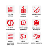 TOSHIBA 14 Place Settings Free Standing Dishwasher with Anti Bacterial Technology (Silver)