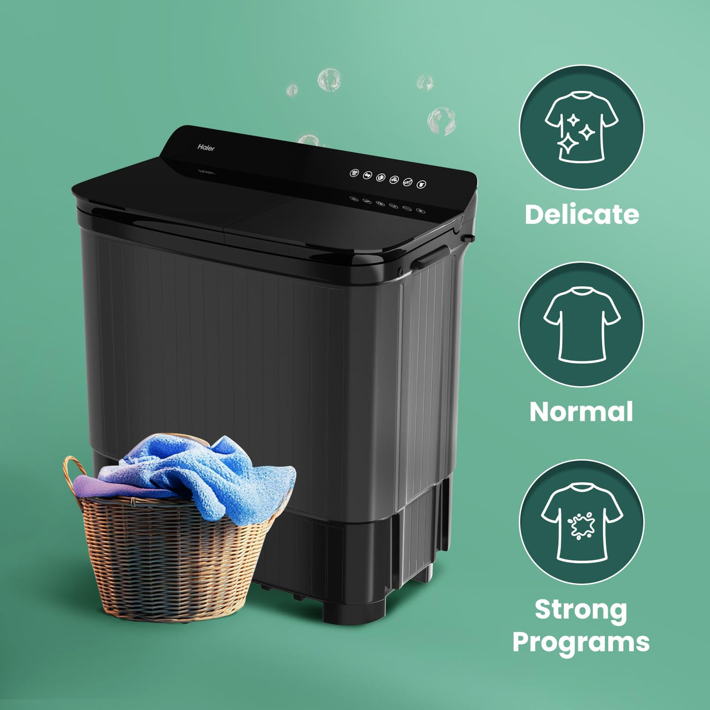 Haier 14 kg 5 Star Semi Automatic Washing Machine with Magic Filter (HTW140-178BK, Black)