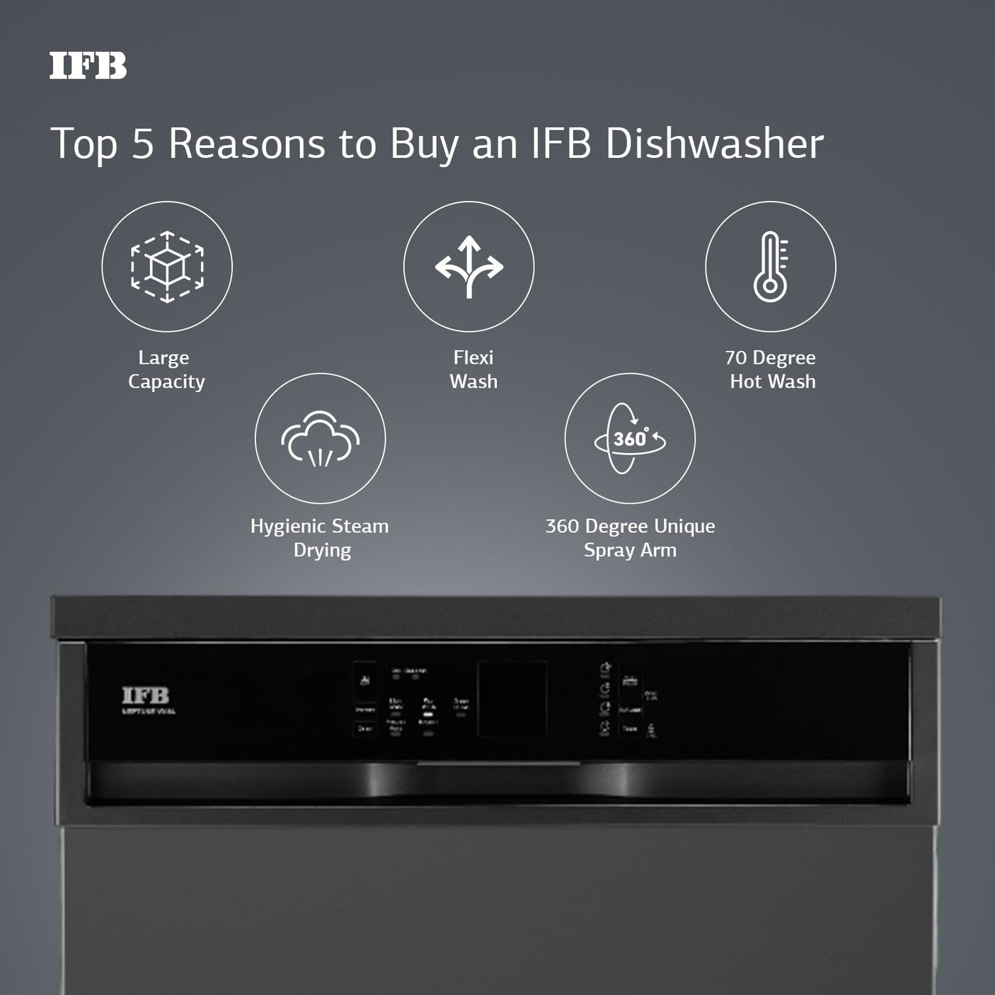 IFB 14 Place Setting 70 Degree Hot Wash Dishwasher (Neptune VX14, Grey)