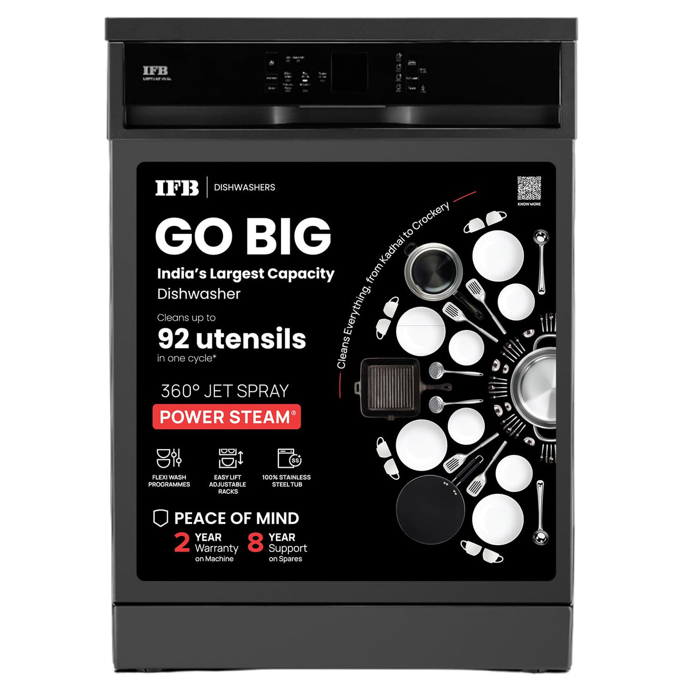 IFB 14 Place Setting 70 Degree Hot Wash Dishwasher (Neptune VX14, Grey)