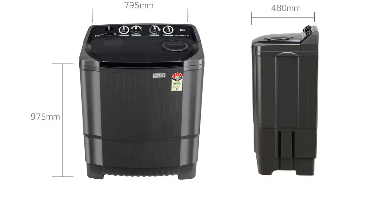 LG 8Kg Semi Automatic Top Load Washing Machine, Roller Jet Pulsator + Soak, Middle Black (P8015SKAZ)