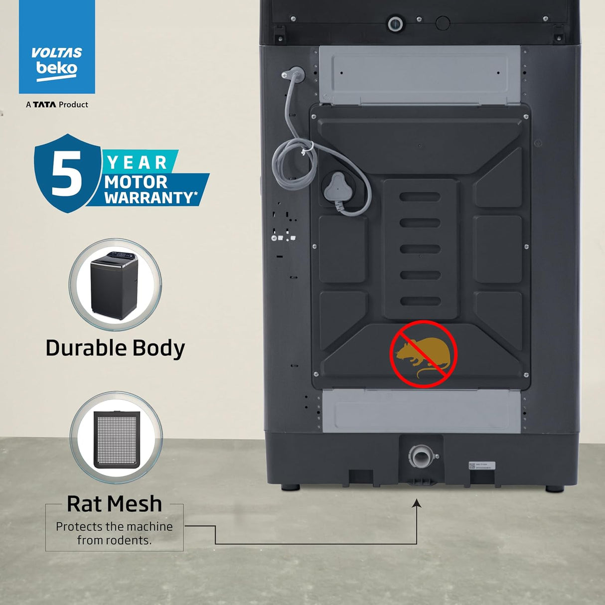 Voltas Beko 9 Kg 5 Star Fully Automatic Top Load Washing Machine | Inbuilt Heater | Anti-Bacterial Wash Technology | Dark Grey | WTL9006UEAH
