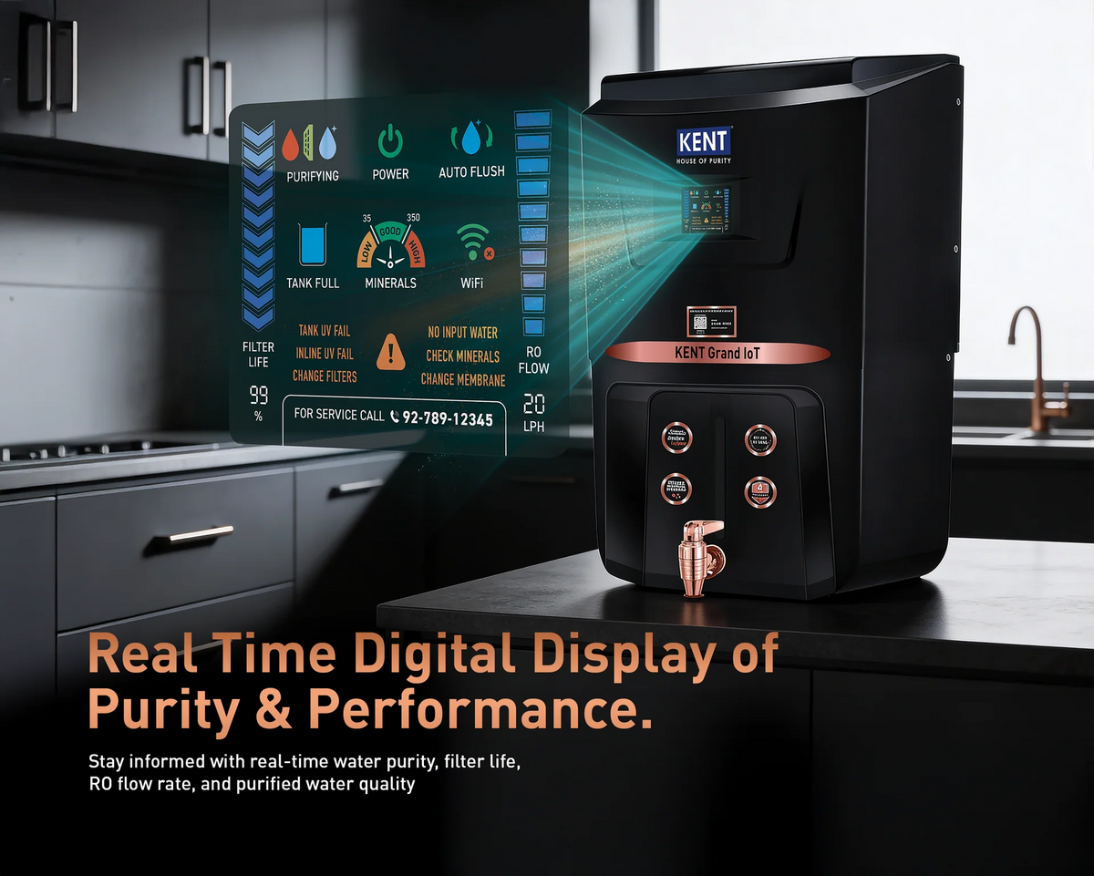 KENT Grand iOT Alkaline + Copper Water Purifier | RO+UV+UF, IoT Enabled, 8L Tank, Black