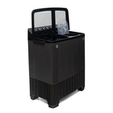 Midea MWMSA120GDX 12 Kg Semi-Automatic Twin Tub Washing Machine | Dual Wave Pulsator, Glass Lid, Black/Grey