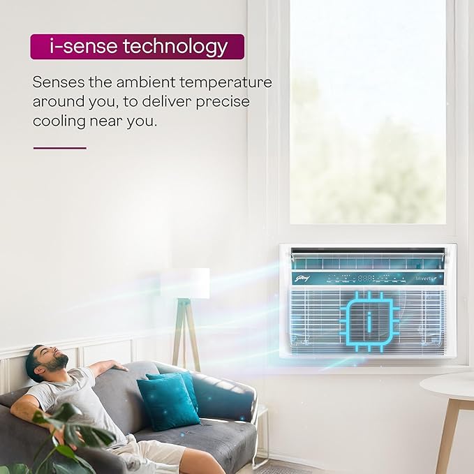 Godrej 1.5 Ton 5 Star 5-In-1 Convertible Cooling, Heavy Duty Cooling At 52°C, I-Sense Technology, Self Clean, Smart Diagnosis, Inverter Window AC (Copper, 2025 Model, AC 1.5T WIC 18XTC5 WYA, White)