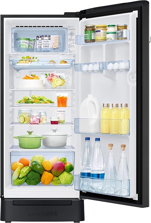 Samsung 215 L, 3 Star, Digital Inverter, Direct-Cool Single Door Refrigerator (RR23D2H23BX/HL, Lux Black, Base Stand Drawer)