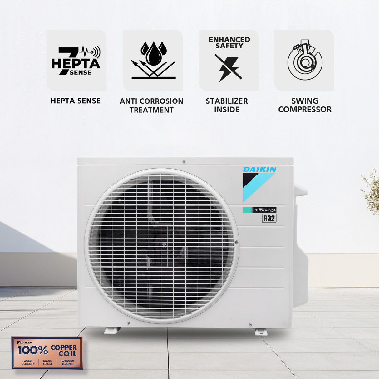 Daikin 1 Ton 5 Star Inverter Split AC FTKM35XV16VAA | 55°C Cooling | PM2.5 Filter | Triple Display | 16m Air Throw