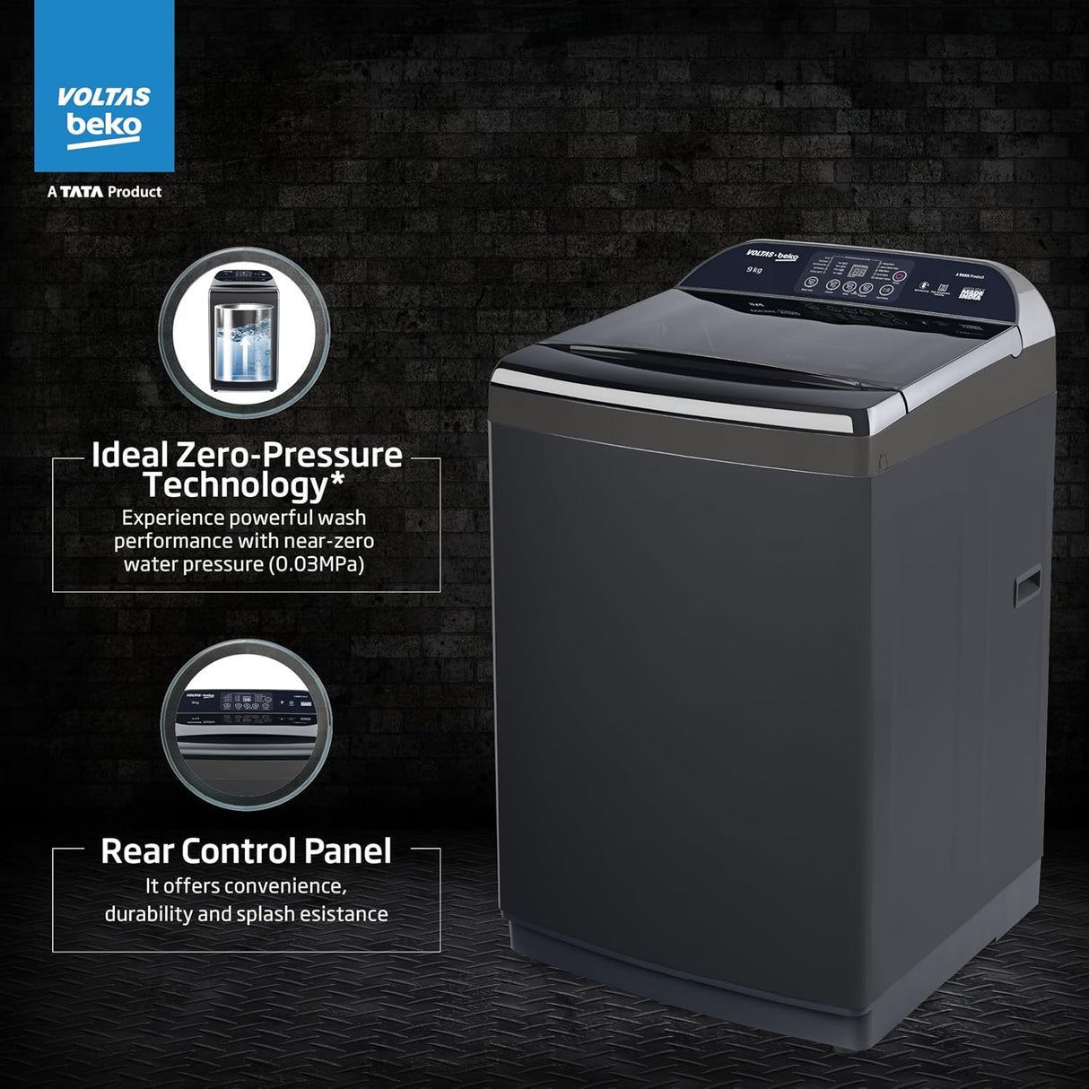 Voltas Beko 9 kg Top Load Washing Machine | WTL9006UEAH/DPB0HD | Double Waterfall Technology