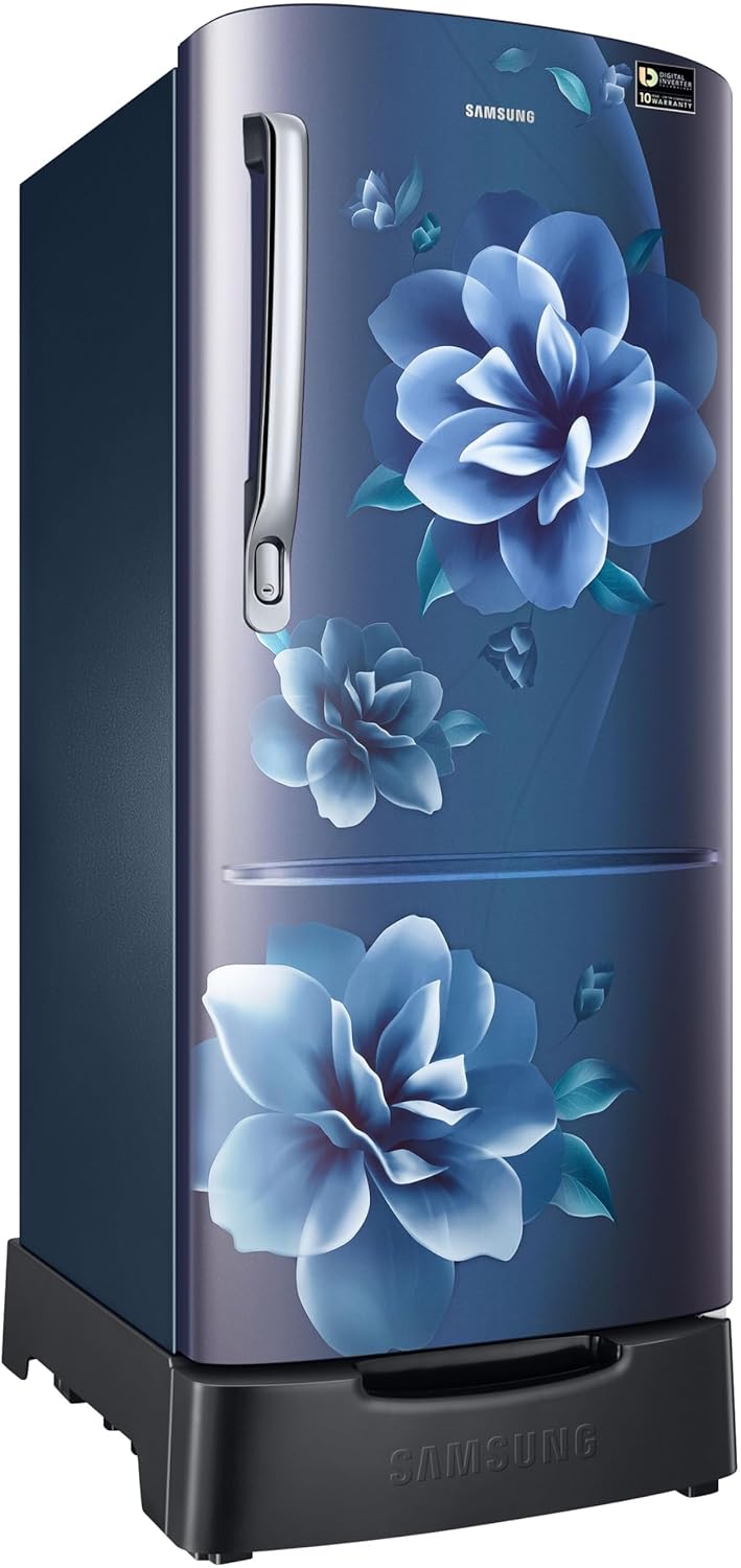 Samsung 183 L, 5 Star, Digital Inverter, Direct-Cool Single Door Refrigerator (RR20D2825CU/NL, Camellia Blue, Base Stand Drawer)