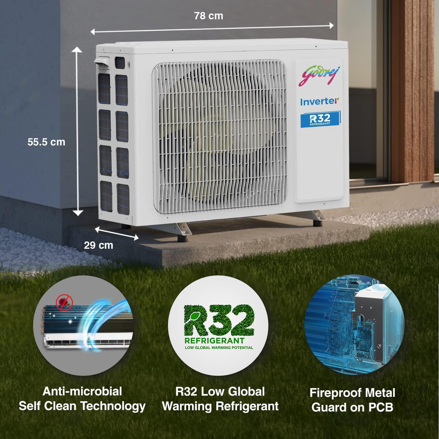 Godrej 1.5 Ton 3 Star, 5 Years Comprehensive Warranty, 5-in-1 Convertible Cooling, Inverter Split AC (Copper, Heavy-Duty Cooling at 52 Deg Celcius, AC 1.5T SIC 18TTC3 WZQ, White)