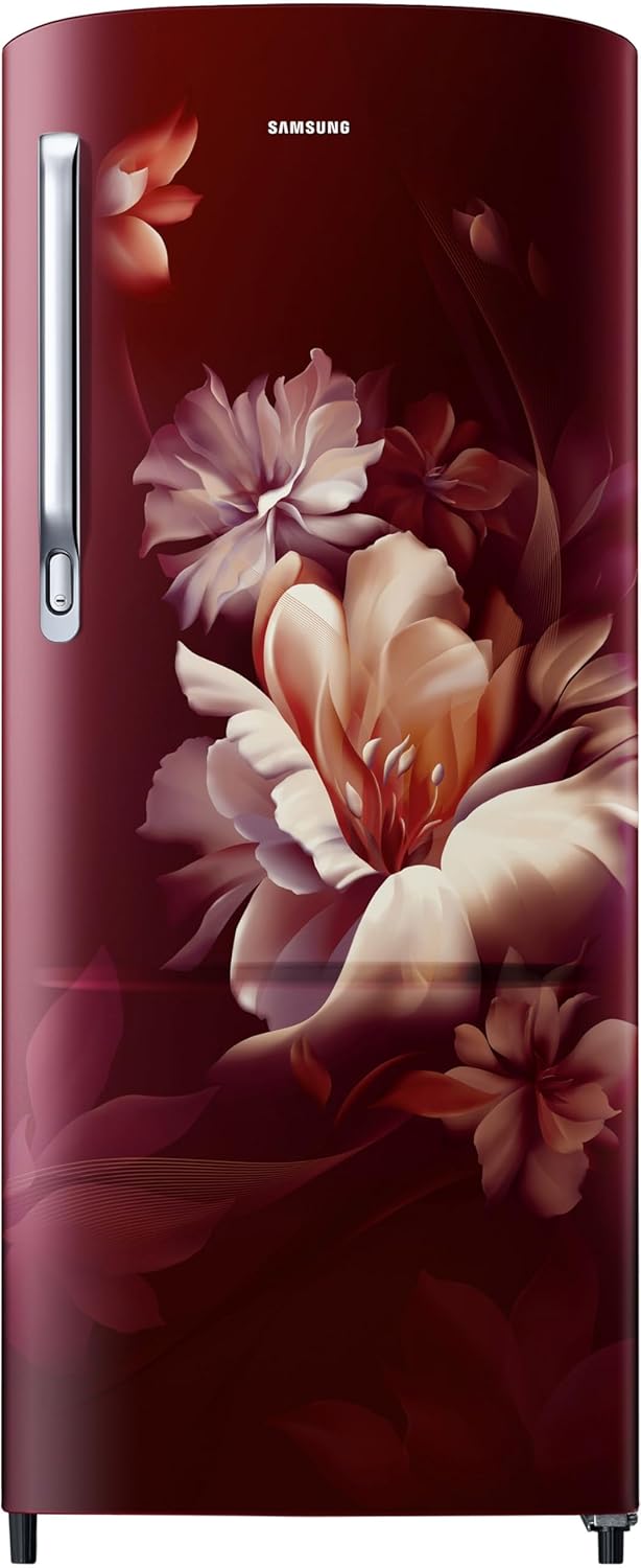 Samsung 183 L, 5 Star, Digital Inverter, Direct-Cool Single Door Refrigerator (RR20D2725RZ/NL, Midnight Blossom Red)