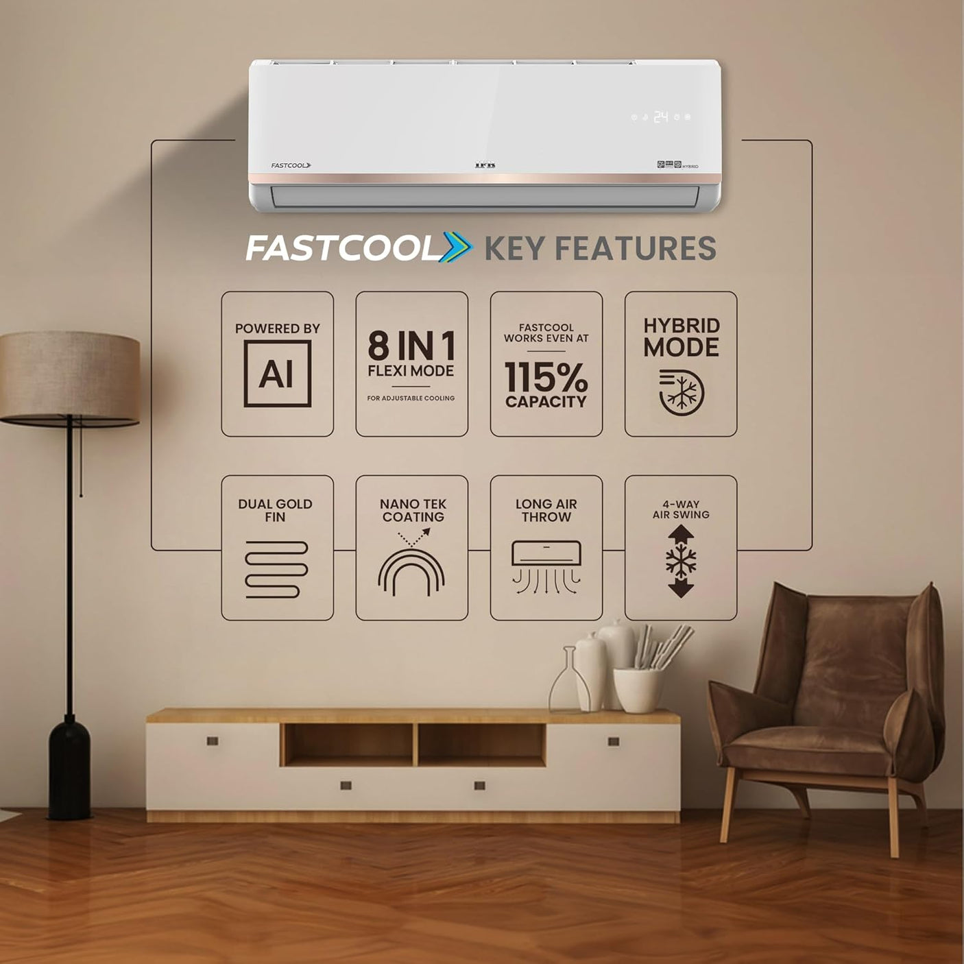IFB Gold Pro Series 1.5 Ton 5 Star Split AC with Hybrid Technology, Works upto 55°C, 4-Way Swing, Higher Cooling Capacity, Self-Clean & AI - White (CI205GN32RGN1, Copper Condenser,2025 Model)