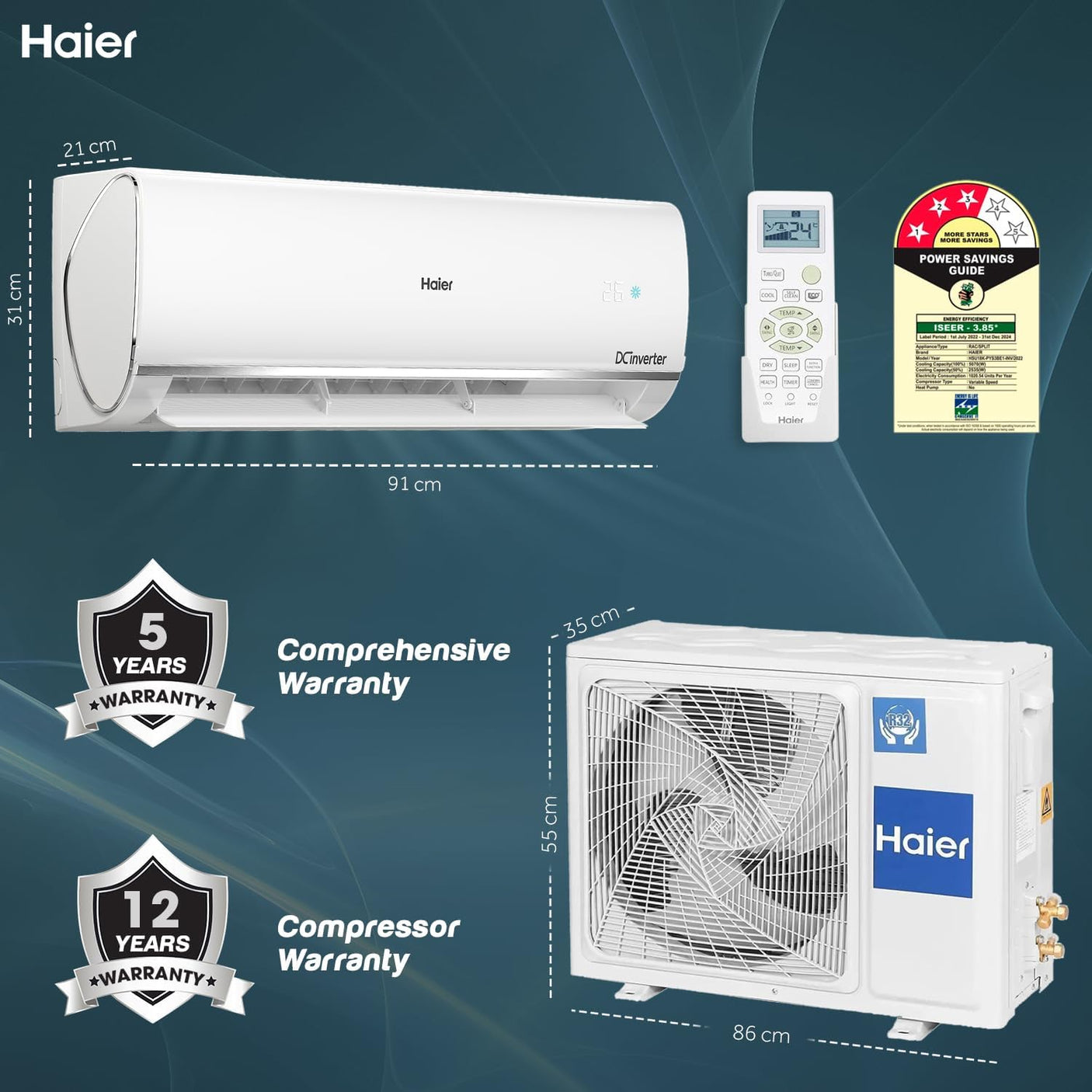 Haier 1.6 Ton 3 Star Kinouchi Heavy Duty Hexa Inverter Split Air Conditioner - HSU19K-PYSS3BN-INV