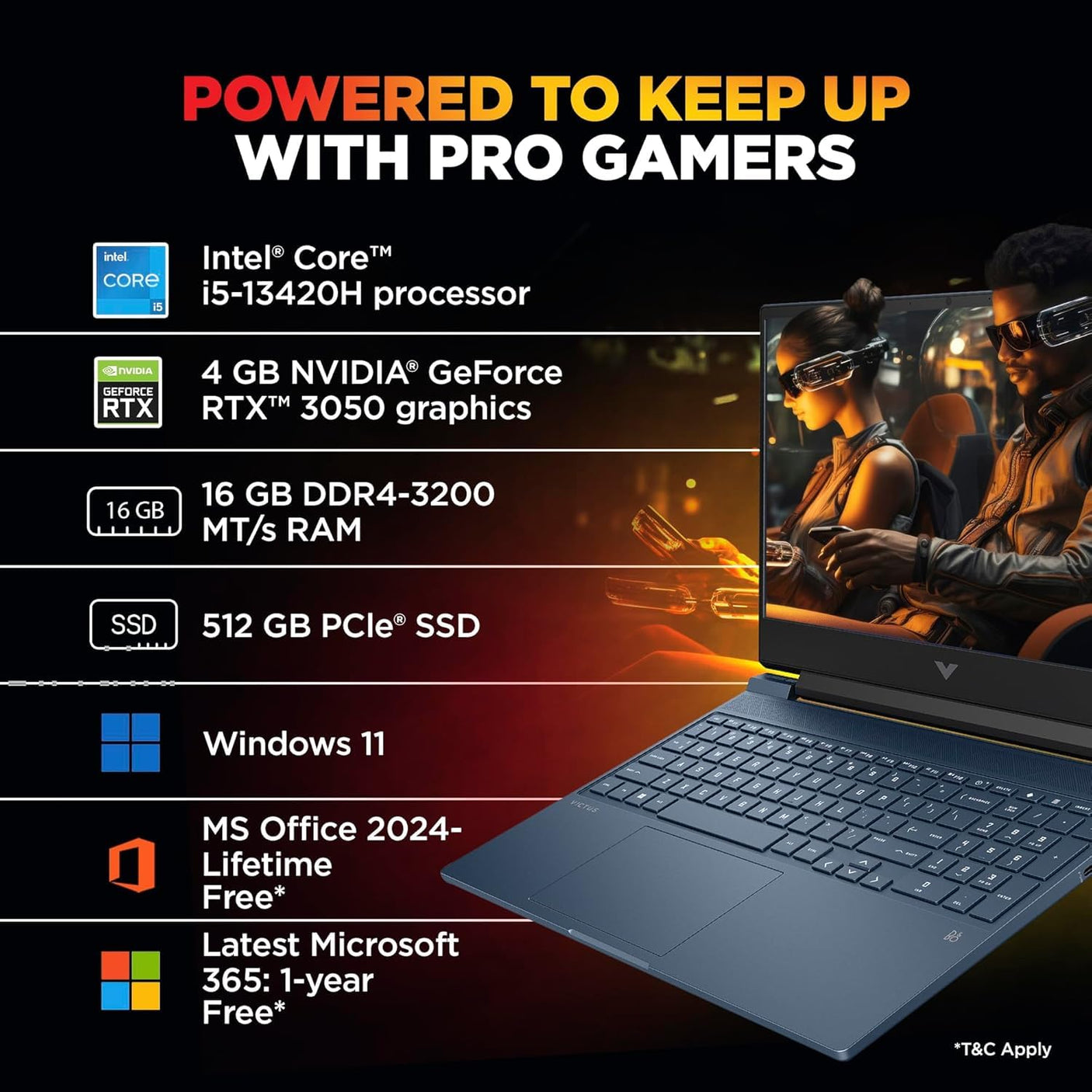 HP Victus 15-FA2191TX Gaming Laptop – 13th Gen Intel Core i5, 15.6" FHD 144Hz, RTX 3050 4GB, 16GB RAM, 512GB SSD, Win 11, Backlit KB – Blue