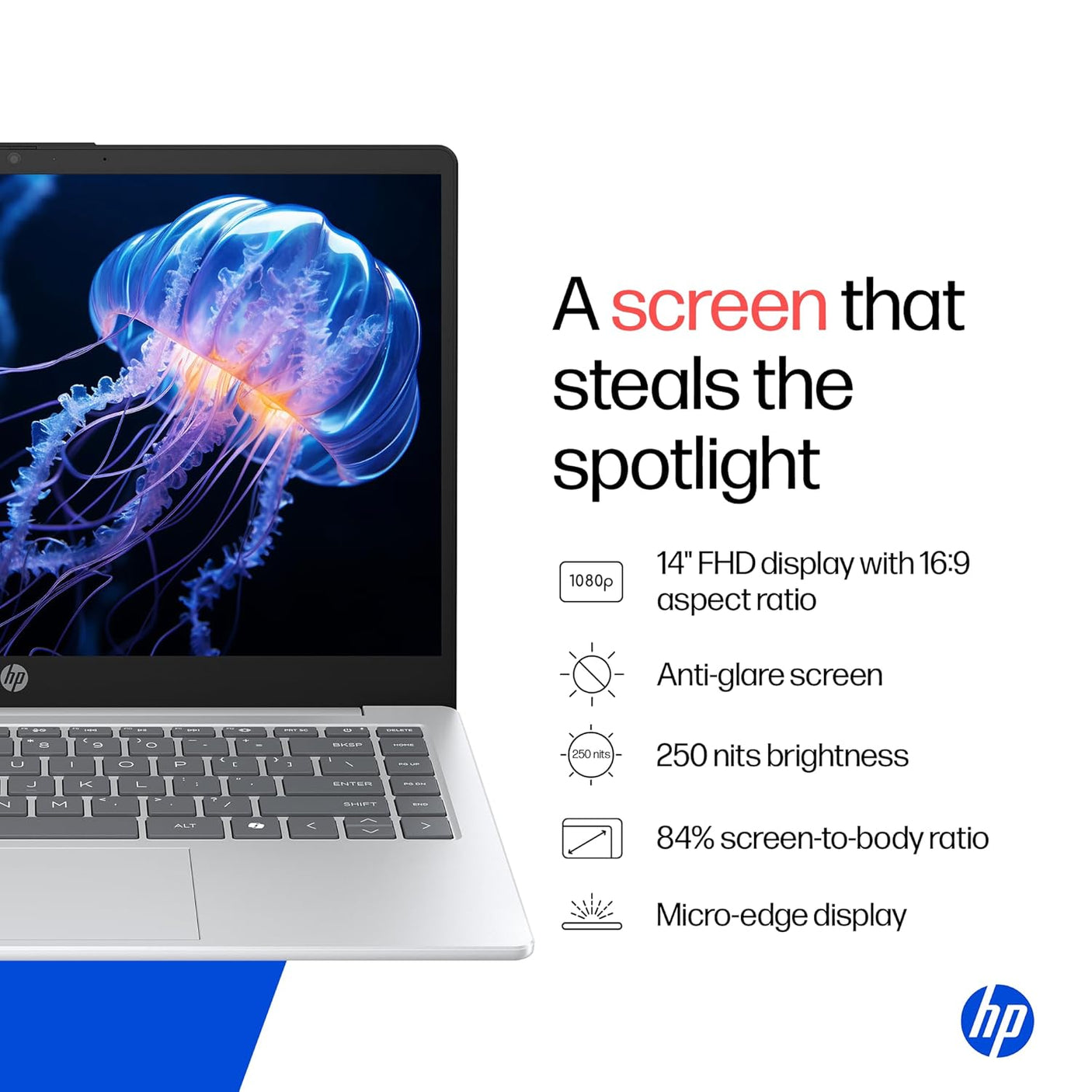 HP 14, AMD Ryzen 5 7530U (16GB DDR4, 512GB SSD) FHD, Anti-Glare, Micro-Edge, 14''/35.6cm, Win11, M365 Basic(1yr)* Office24, Silver, 1.4kg, EM0214AU, Backlit, FHD Camera w/Shutter Laptop