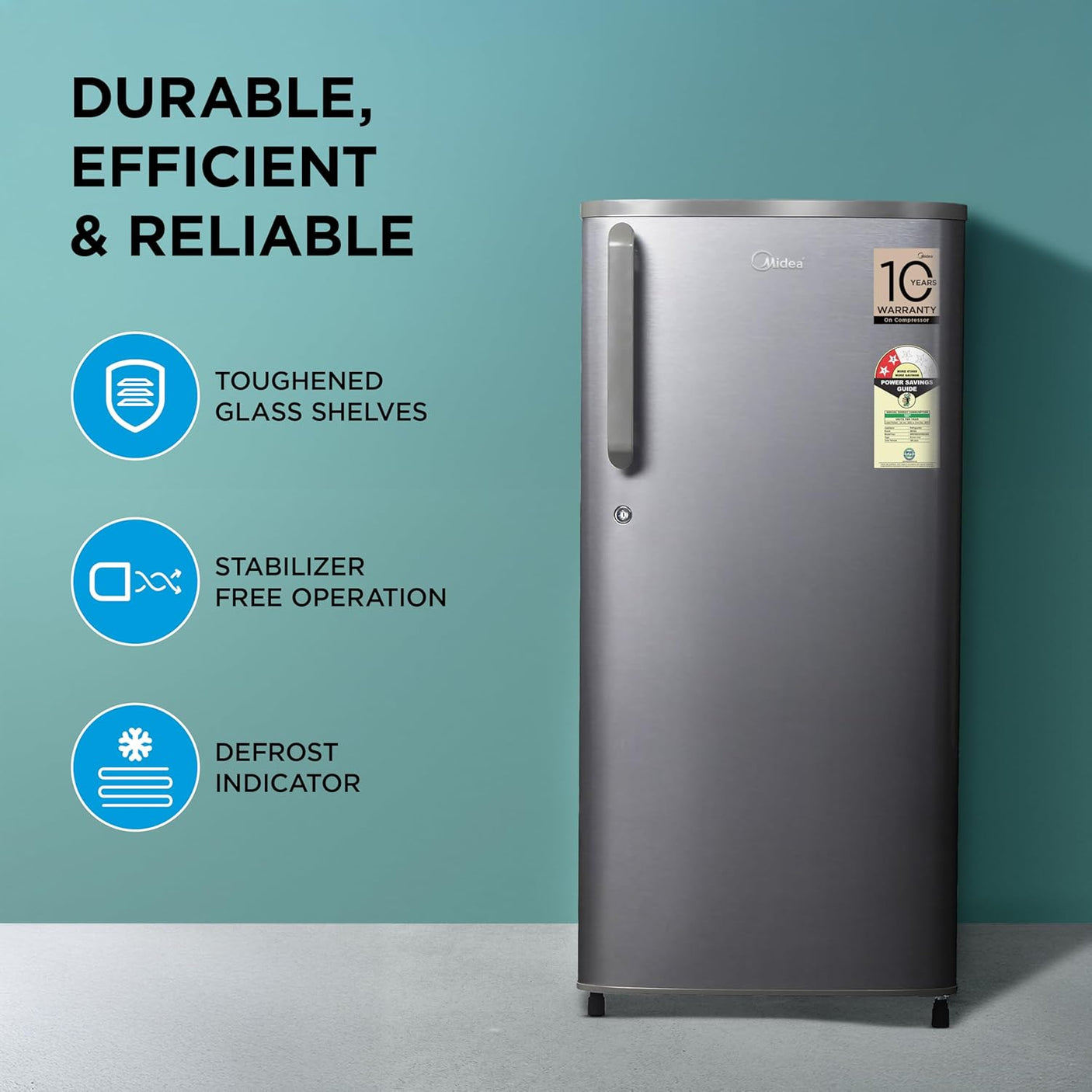 Midea 190 L 2 Star Direct Cool Refrigerator (MRD190D2HPBS, Silver, Hairline, 2025 Model)