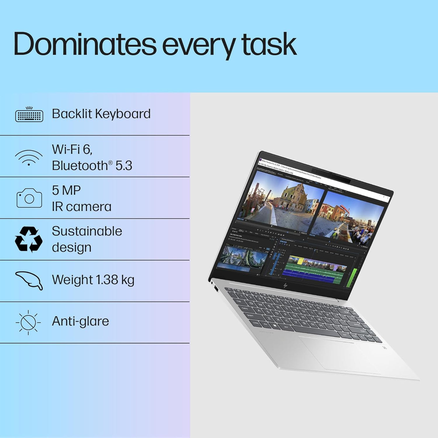 HP Pavilion Plus, 13th Gen Intel Core i5-1335U Laptop, (16GB LPDDR5x,512GB SSD),IPS, 300 nits, 14''(35.6cm) 2K,Win 11, M365 Basic(1yr), Office Home 24, Silver,1.38kg, 5MP Camera w/Shutter, EW0107TU
