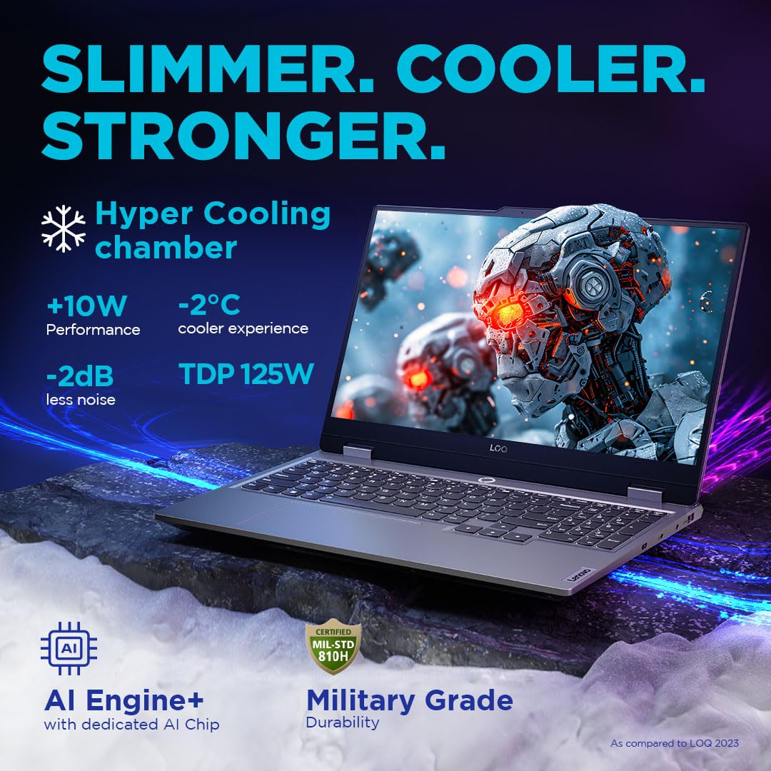 Lenovo LOQ AMD Ryzen 7 7435HS | NVIDIA RTX 3050A 4GB (24GB RAM/512GB SSD/144Hz Refresh Rate/15.6" (39.6cm)/Windows 11/Office Home 2024/3 Mon. Game Pass/Grey/2.4Kg), 83JC00GDIN AI Gaming Laptop