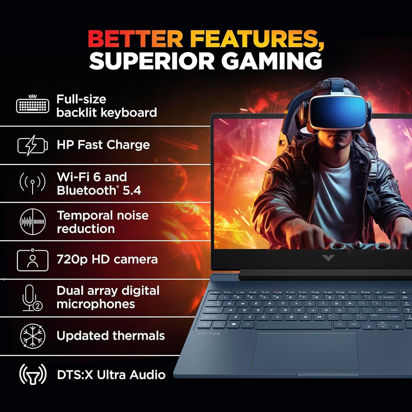 HP Victus 15-FA2191TX Gaming Laptop – 13th Gen Intel Core i5, 15.6" FHD 144Hz, RTX 3050 4GB, 16GB RAM, 512GB SSD, Win 11, Backlit KB – Blue