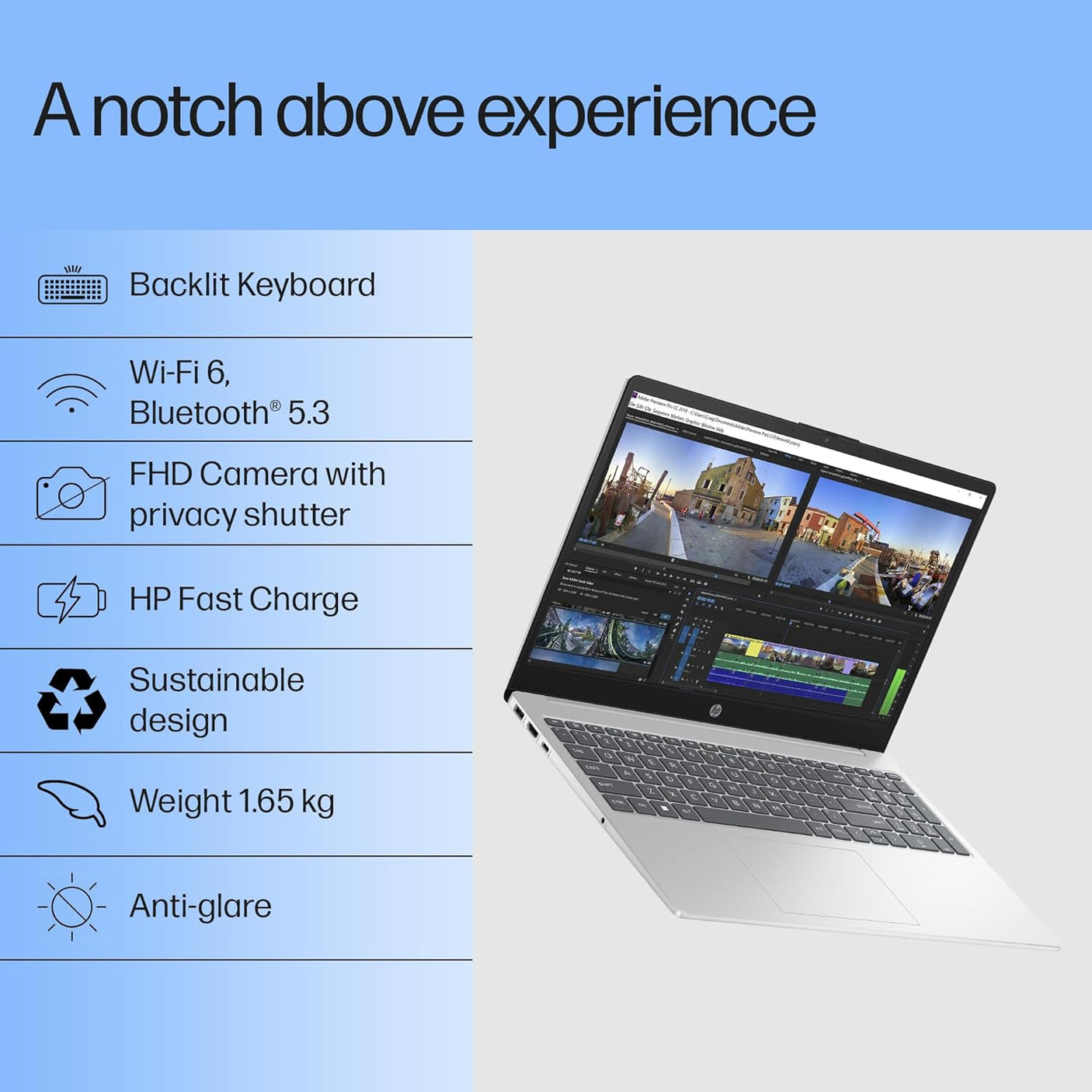HP 15, Intel Ultra 5 125H, 12 Tops (16GB DDR5, 512GB SSD) FHD, IPS, 15.6''/39.6cm, Win11, M365 Basic(1yr)* Office24, Silver, 1.65kg, fd1254TU, Intel Graphics, FHD Camera w/Shutter, AI Powered Laptop