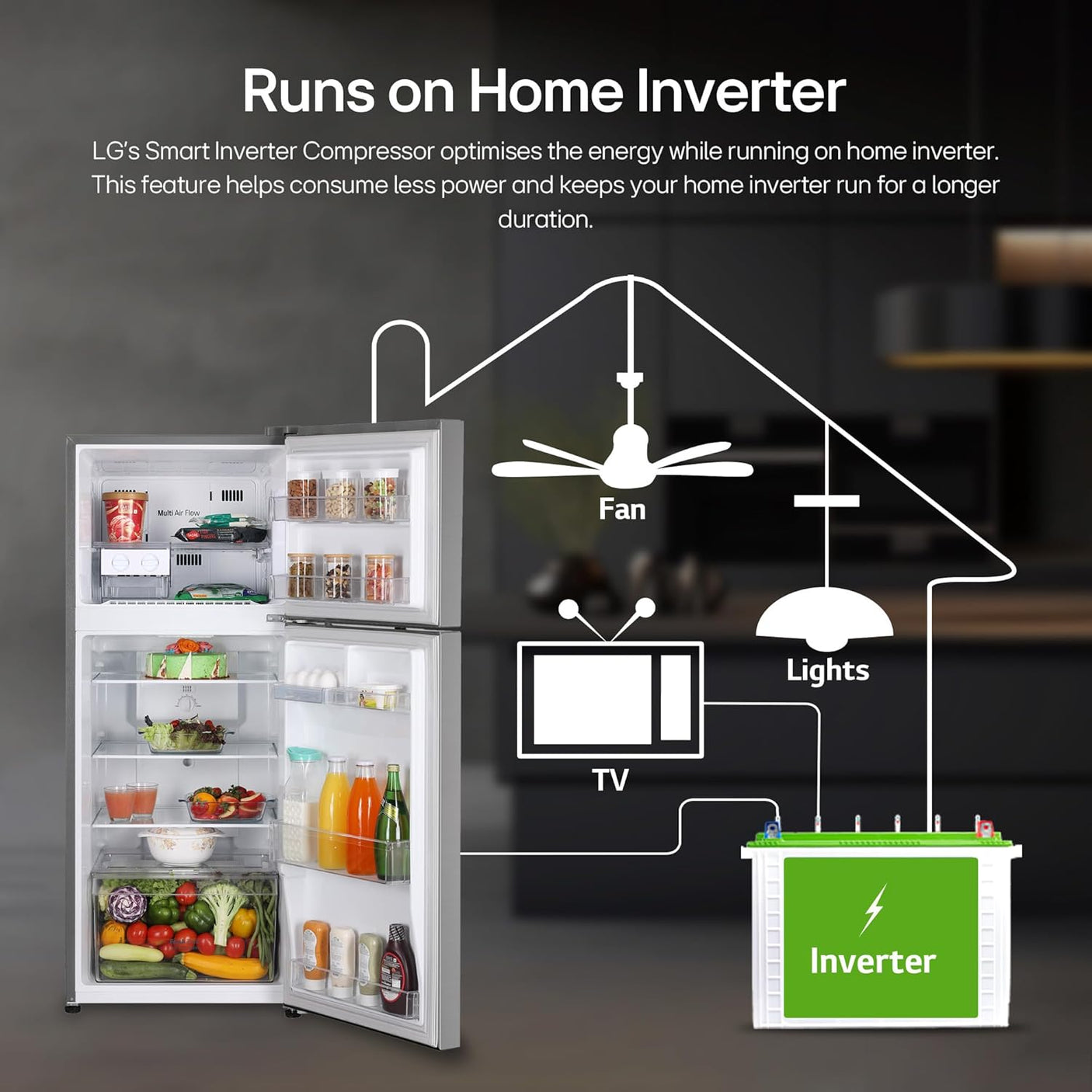 LG 242 L, 2 Star, Smart Inverter Compressor, Multi Air Flow, Frost-Free Double Door Refrigerator (GL-N292DPZY, Shiny Steel