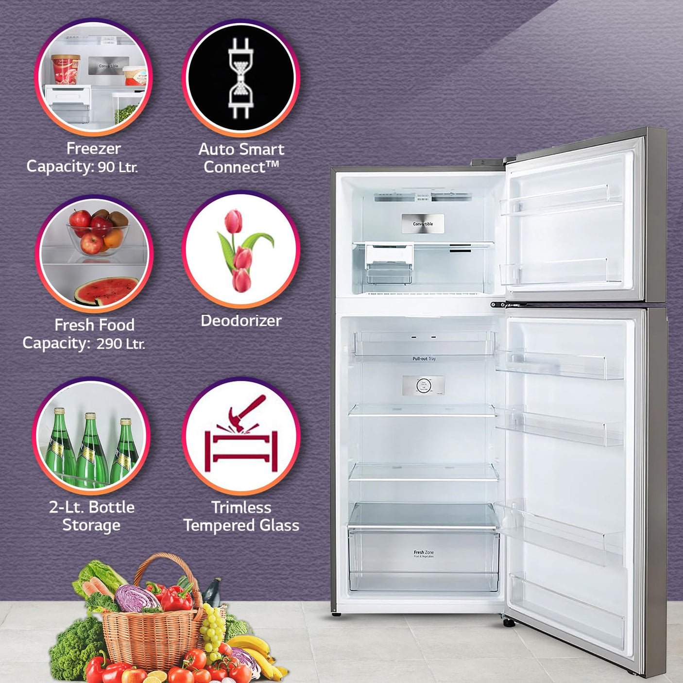 LG 380 Litres 2 Star Frost Free Double Door Convertible Refrigerator (GL-S412SPZY, Shiny Steel)