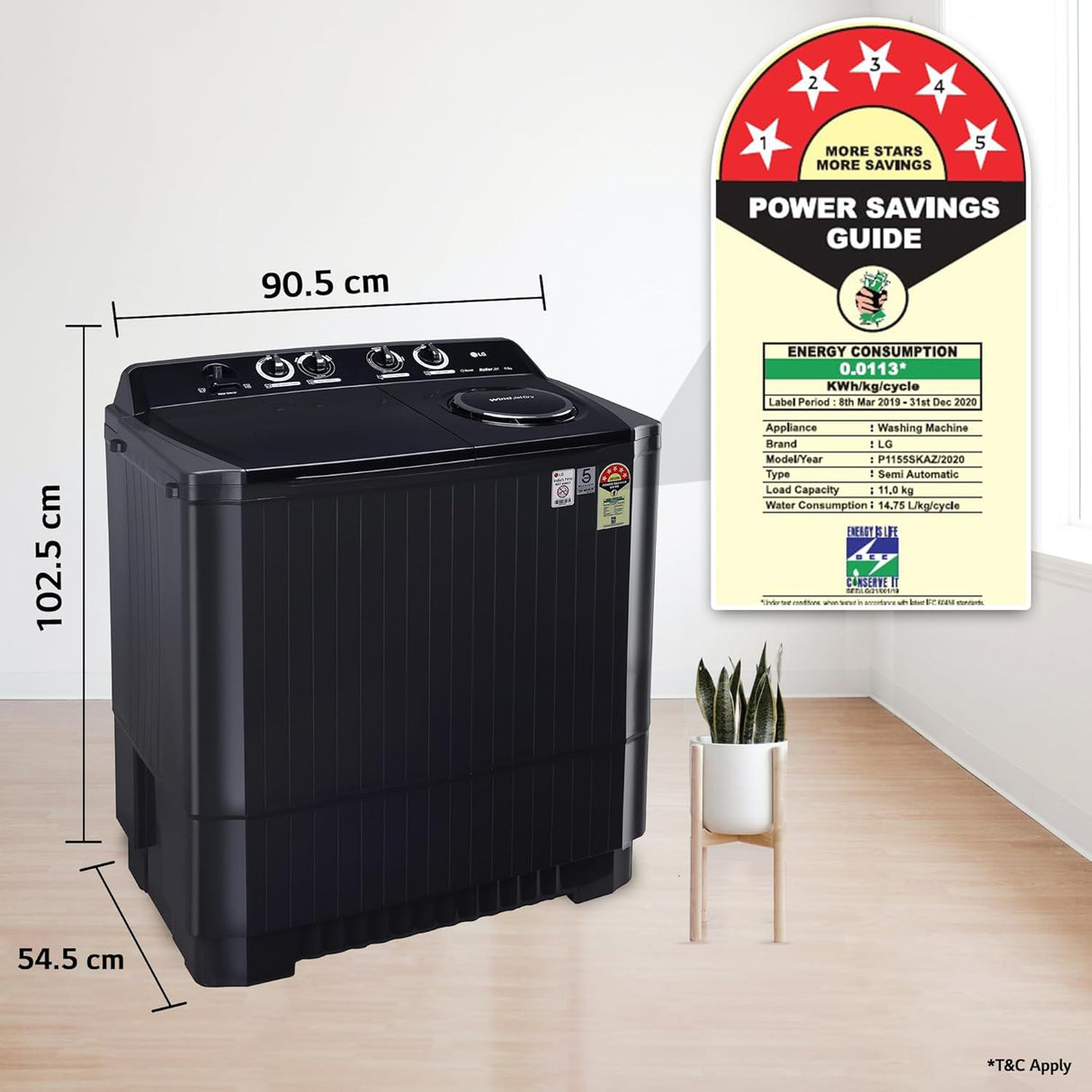 LG 11 Kg 5 Star Wind Jet Dry Rat Away Technology Semi-Automatic Top Loading Washing Machine (P1155SKAZ