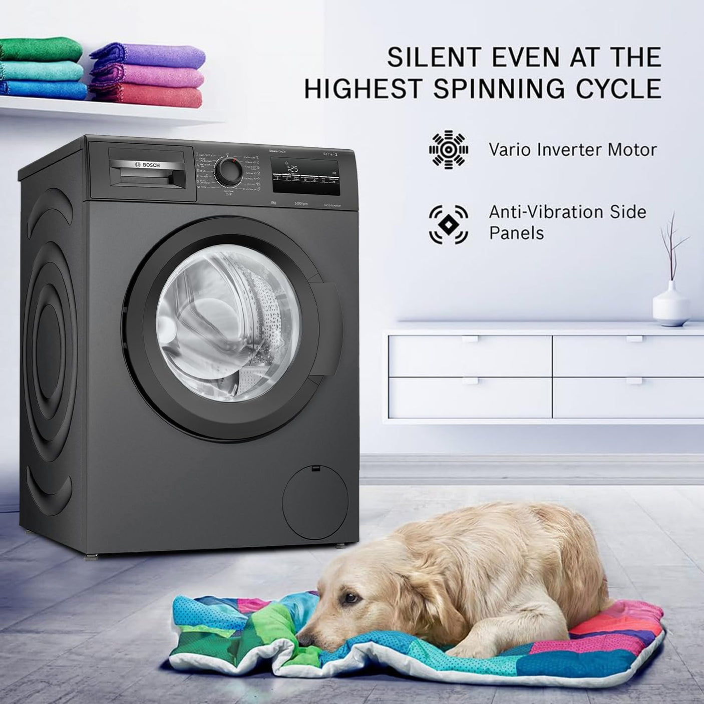 Bosch 8 kg 5 Star Fully-Automatic Front Loading Washing Machine (WAJ2826CIN, Black Grey, AI active water plus, In-Built Heater)