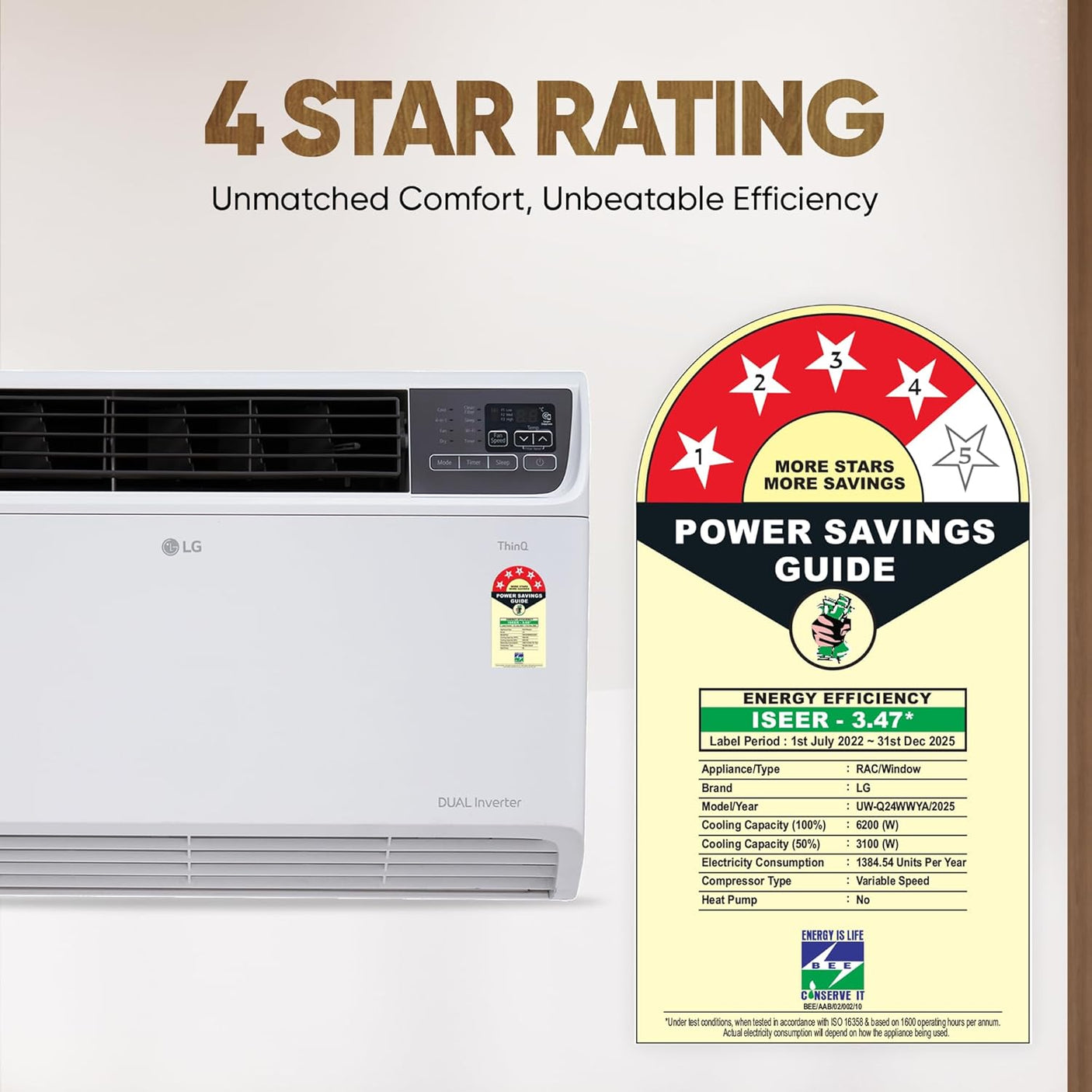 LG 2 Ton 4 Star Inverter Window AC (Copper, Convertible 4-in-1 cooling, 4 Way Air Swing, HD Filter, 2025 Model, UW-Q24WWYA, White)