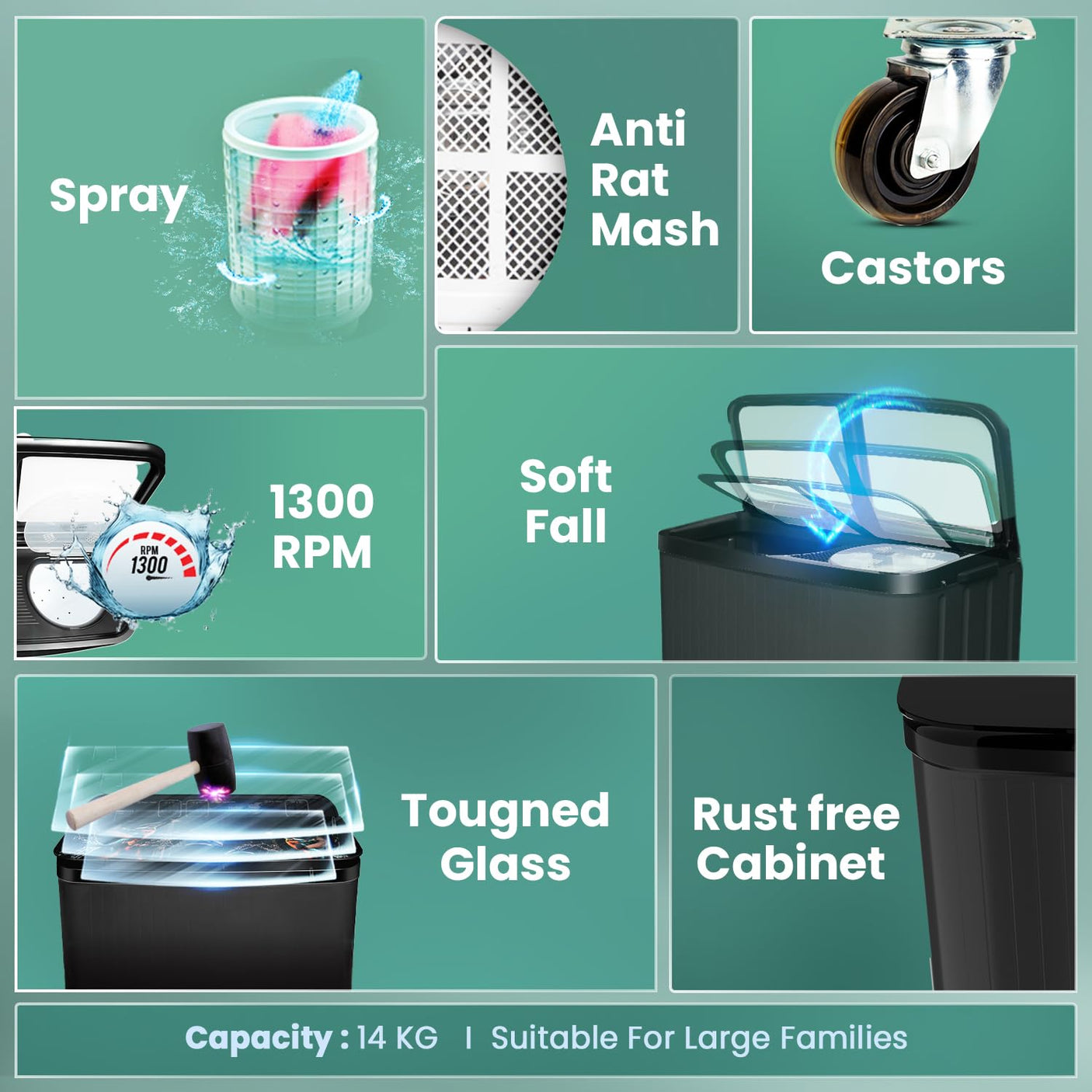 Haier 14 kg 5 Star Semi Automatic Washing Machine with Magic Filter (HTW140-178BK, Black)