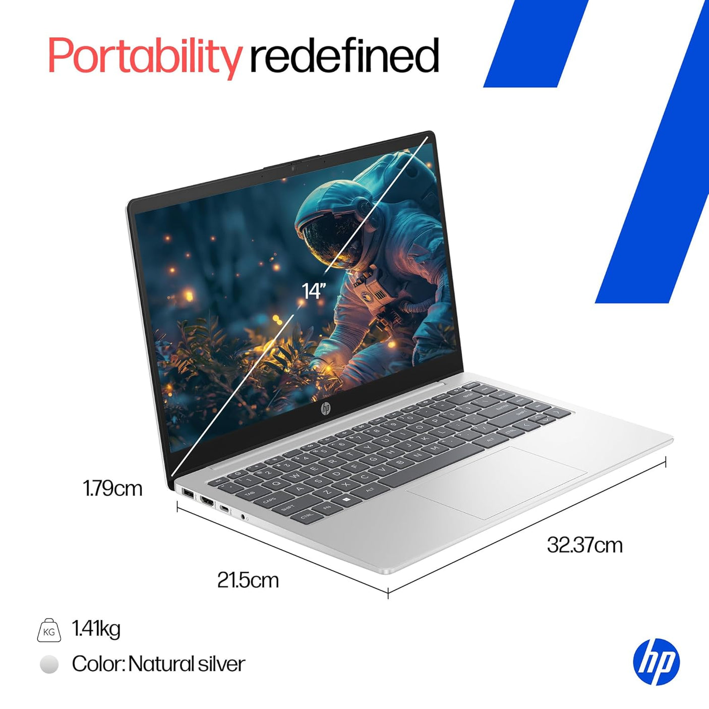 HP 14, 13th Gen Intel Core i3-1315U Laptop (8GB DDR4,512GB SSD) Anti-Glare, Micro-Edge, 14/35.6cm, FHD, Win11, M365 Basic(1yr),Office Home24, Silver,1.4kg, FHD Camera w/Privacy Shutter, EP0341TU