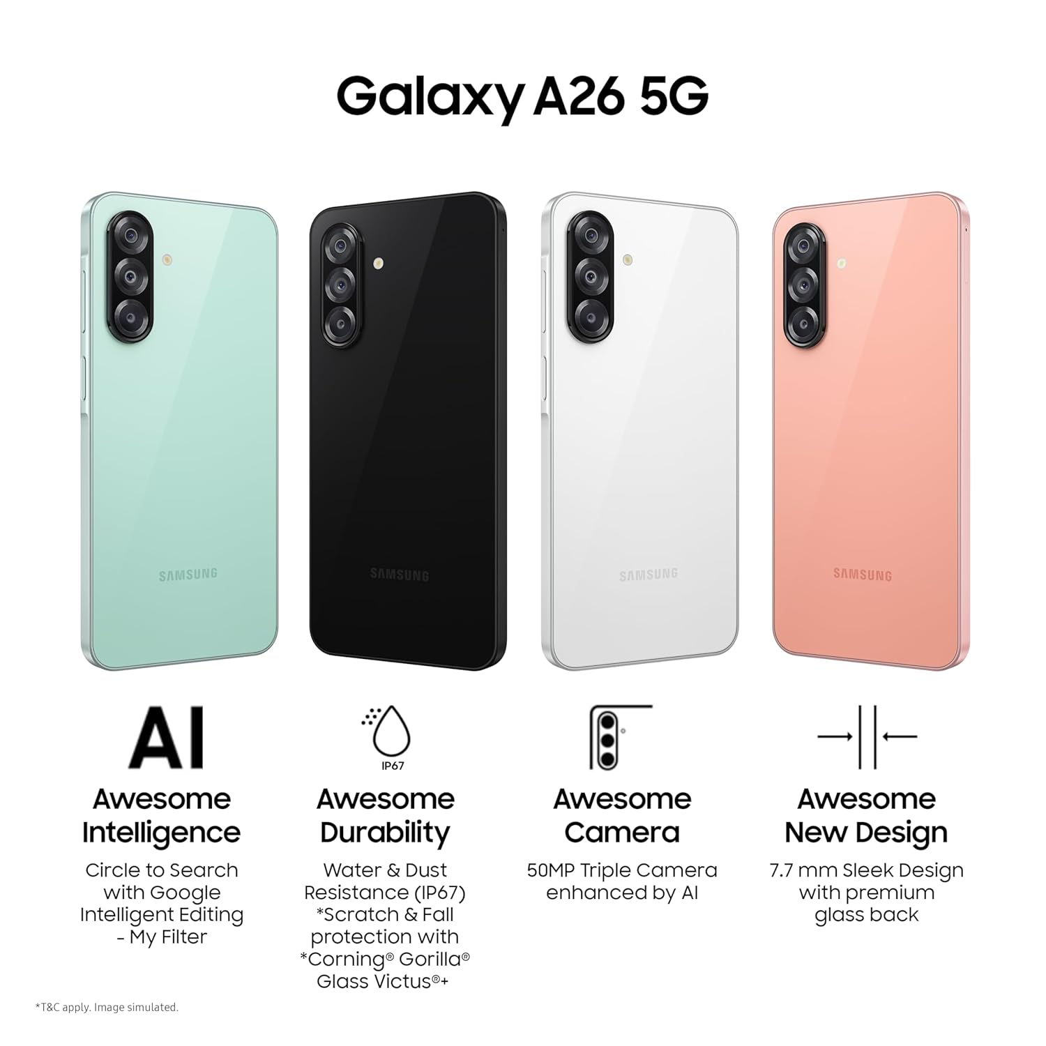 SAMSUNG Galaxy A26 5G (8GB RAM, 128GB, Awesome Mint) – Electronic