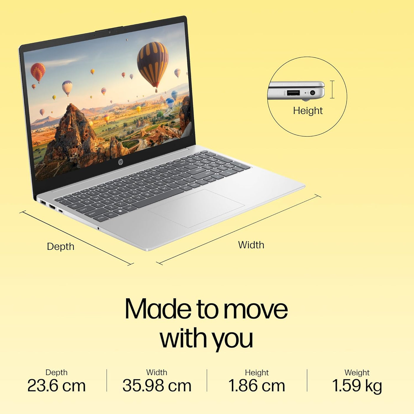 HP 15, AMD Ryzen 5 7430U (16GB DDR4, 512GB SSD) FHD, Anti-Glare, Micro-Edge,15.6''/39.6cm, Win11, M365 Basic(1yr)* Office24, Silver,1.59kg, FC0389AU, AMD Radeon, FHD Camera w/Shutter, Backlit Laptop