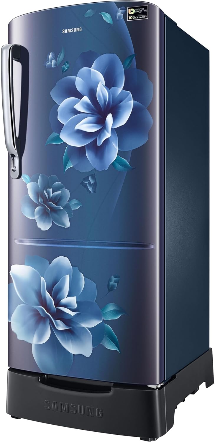 Samsung 183 L, 5 Star, Digital Inverter, Direct-Cool Single Door Refrigerator (RR20D2825CU/NL, Camellia Blue, Base Stand Drawer)