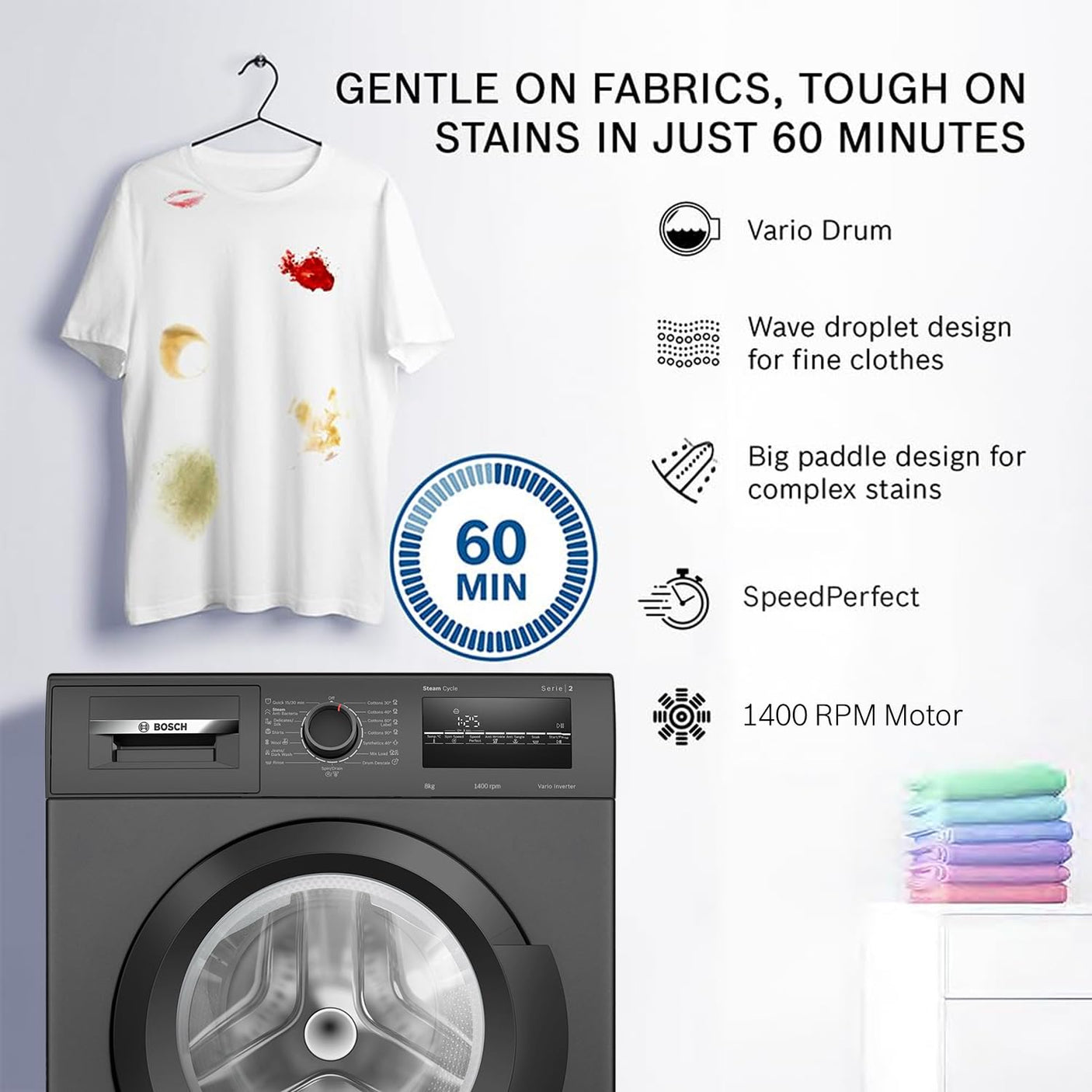 Bosch 8 kg 5 Star Fully-Automatic Front Loading Washing Machine (WAJ2826CIN, Black Grey, AI active water plus, In-Built Heater)