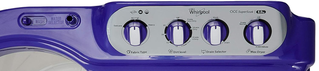 Whirlpool 8 kg 5 Star, Supersoak Technology Semi Automatic Machine Purple  (ACE 8.0 SUP SOAK (CORAL PURPLE)(5 YR))