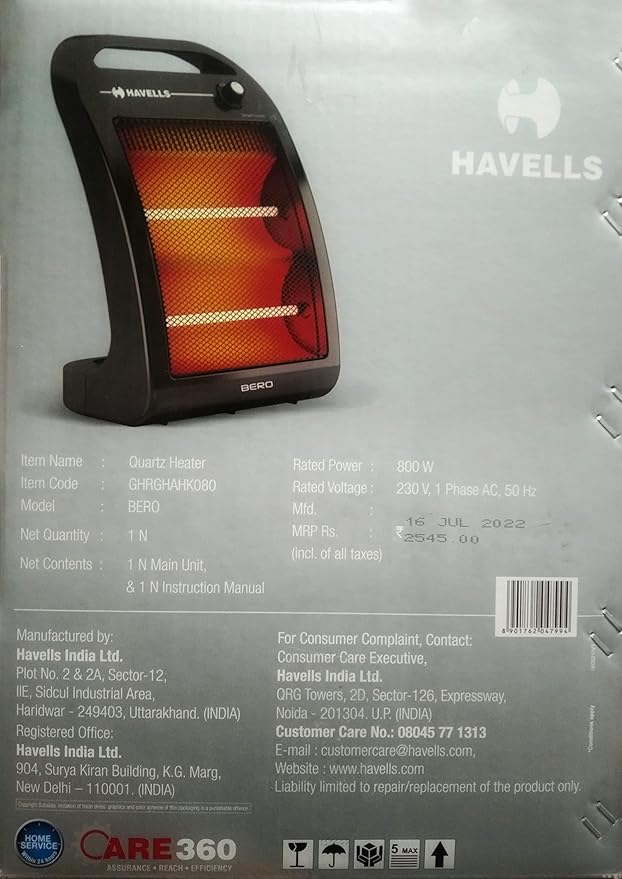 HAVELLS BERO QUARTZ HEATER BLACK 800 W Quartz Room Heater