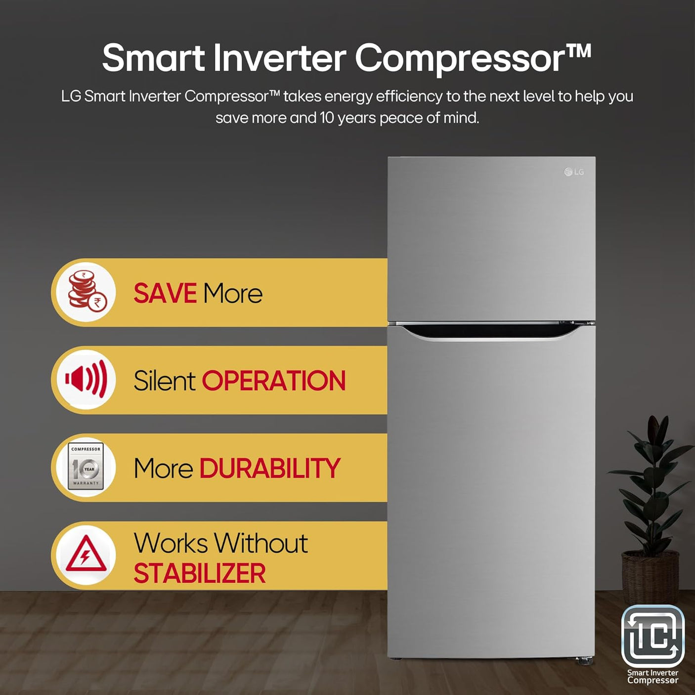 LG 242 L, 2 Star, Smart Inverter Compressor, Multi Air Flow, Frost-Free Double Door Refrigerator (GL-N292DPZY, Shiny Steel