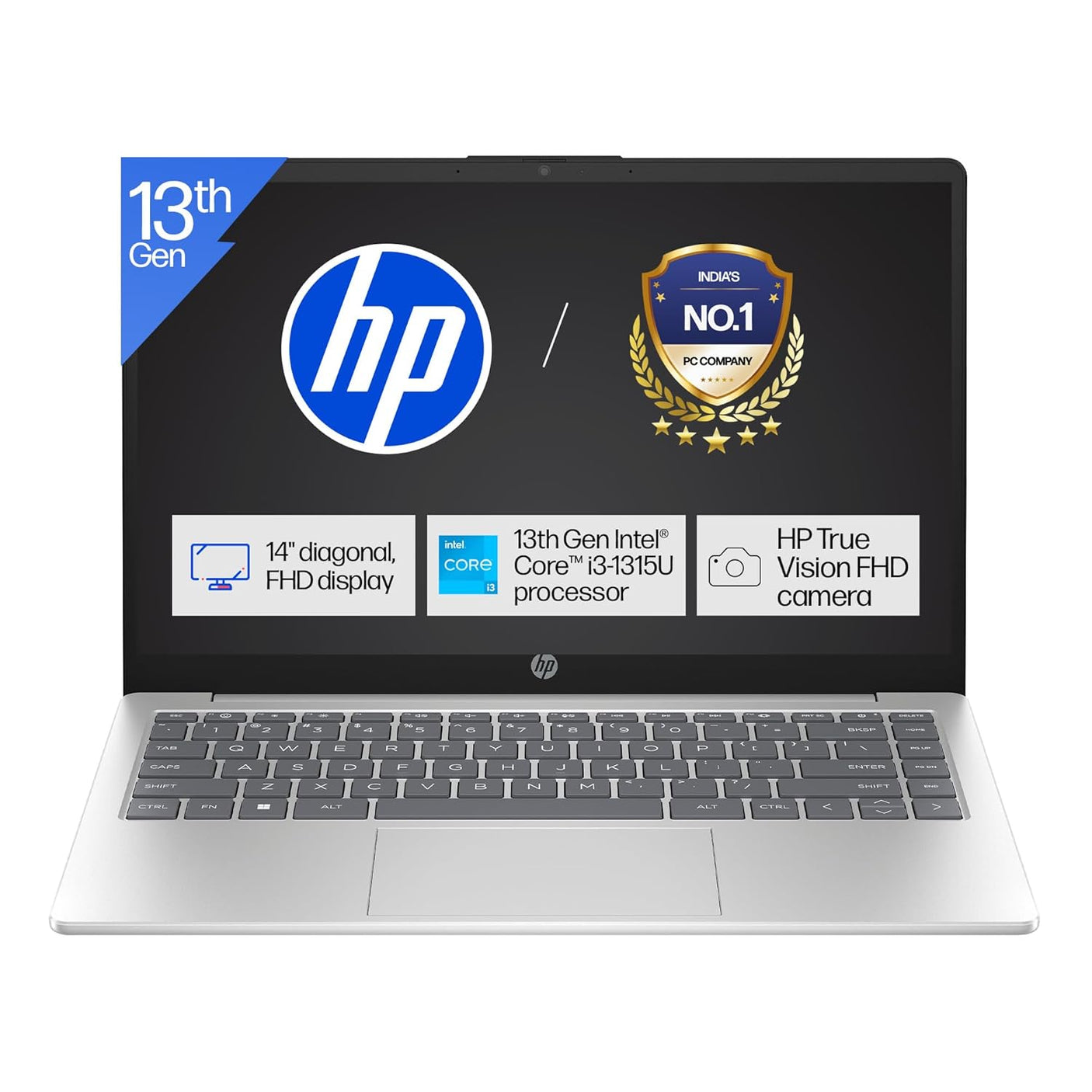 HP 14, 13th Gen Intel Core i3-1315U Laptop (8GB DDR4,512GB SSD) Anti-Glare, Micro-Edge, 14/35.6cm, FHD, Win11, M365 Basic(1yr),Office Home24, Silver,1.4kg, FHD Camera w/Privacy Shutter, EP0341TU