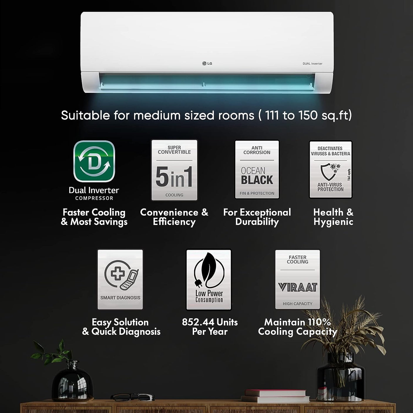 LG 1.5 Ton 3 Star Inverter Ac (Copper, Super Convertible 5-in-1 Cooling, TS-Q18QNXE, White