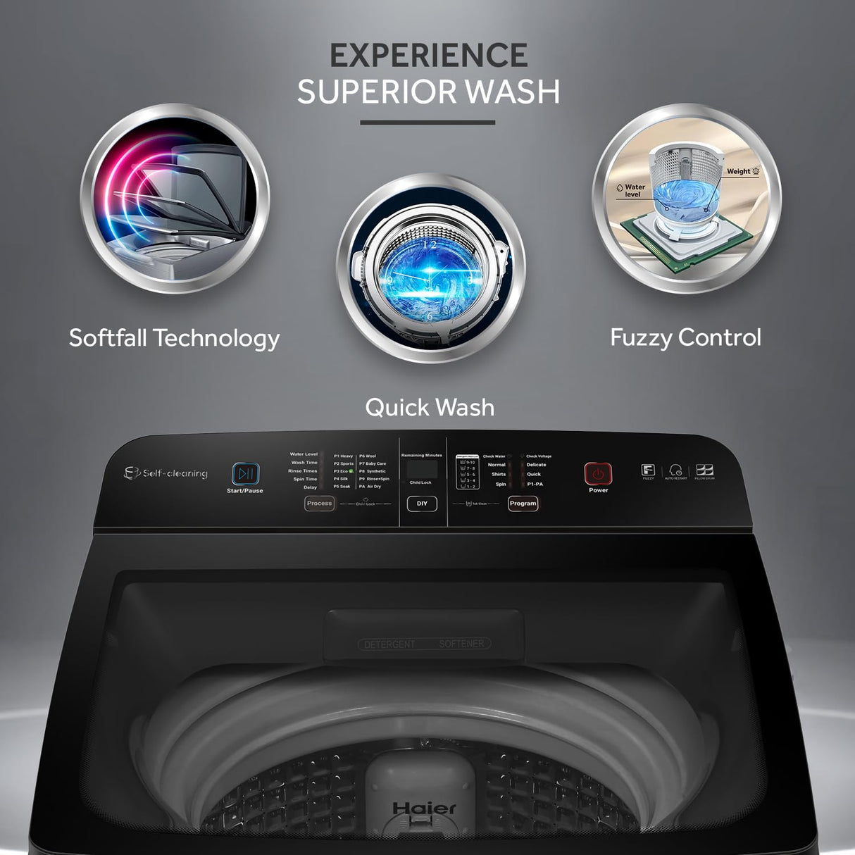Haier 9 kg 5 Star Fully Automatic Top Load Washing Machine (Heater 688, HWM90-H688BK, In-built Heater, Dark jade)