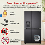 LG 630 L 3 Star Frost Free Side-by-Side Refrigerator with Door Cooling+, Hygiene Fresh+, Smart Inverter & Wi-Fi (GL-L257CMC3, Matt Black, Ice & Water Dispenser)